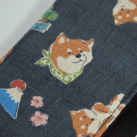 帆布ギターストラップ【柴犬じゃぱん　薄紺】和柄 | Handmade Japanese Guitar Strap
