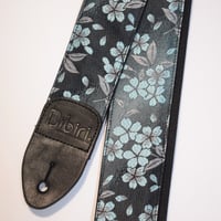 帆布ギターストラップ【つぼみ葉桜　水色】京都金襴　和柄 | Handmade Japanese Guitar Strap