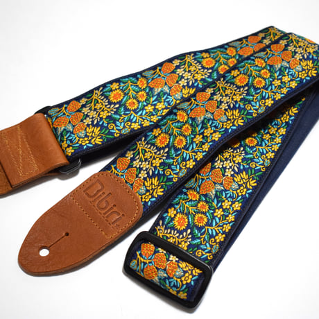帆布ギターストラップ【エスニック刺繍リボン】サイケ　ヒッピー | Handmade Japanese Guitar Strap