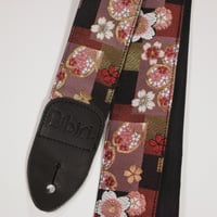 和柄　ギターストラップ　金襴　桜と格子 | Handmade Japanese Guitar Strap
