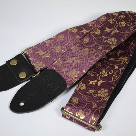 帆布ギターストラップ【蔦　グレープ】京都金襴　和柄 | Handmade Japanese Guitar Strap