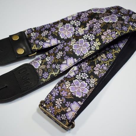 和柄　ギターストラップ　金襴　桜ブラック | Handmade Japanese Guitar Strap