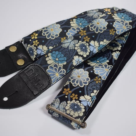帆布ギターストラップ【菊　青】京都金襴　和柄 | Handmade Japanese Guitar Strap