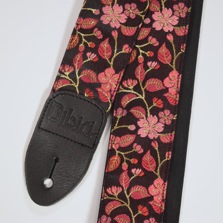 帆布ギターストラップ【桜　赤ピンク】京都金襴　和柄 | Handmade Japanese Guitar Strap