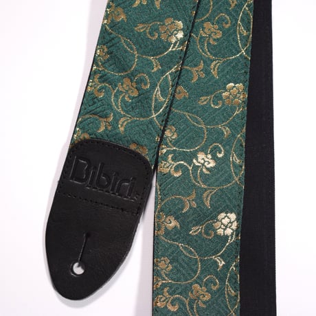 帆布ギターストラップ【蔦　緑】京都金襴　和柄 | Handmade Japanese Guitar Strap