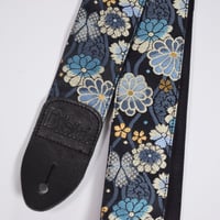 帆布ギターストラップ【菊　青】京都金襴　和柄 | Handmade Japanese Guitar Strap