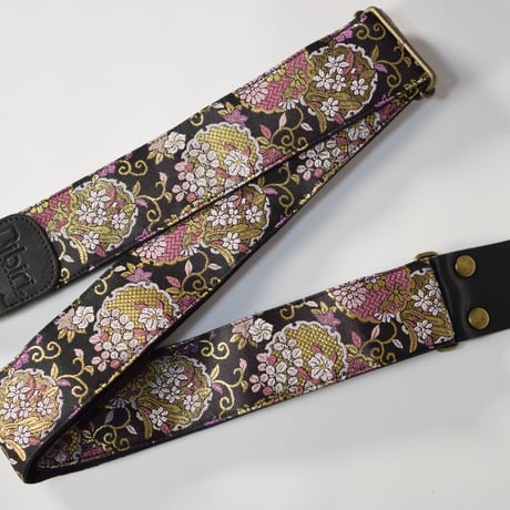 帆布ギターストラップ【和ブーケ】京都金襴　和柄 | Handmade Japanese Guitar Strap