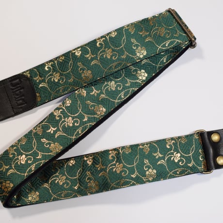 帆布ギターストラップ【蔦　緑】京都金襴　和柄 | Handmade Japanese Guitar Strap