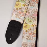 帆布ギターストラップ【松皮菱　白】京都金襴　和柄 | Handmade Japanese Guitar Strap