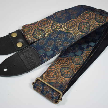 帆布ギターストラップ【エスニック流線】京都金襴　和柄 | Handmade Japanese Guitar Strap