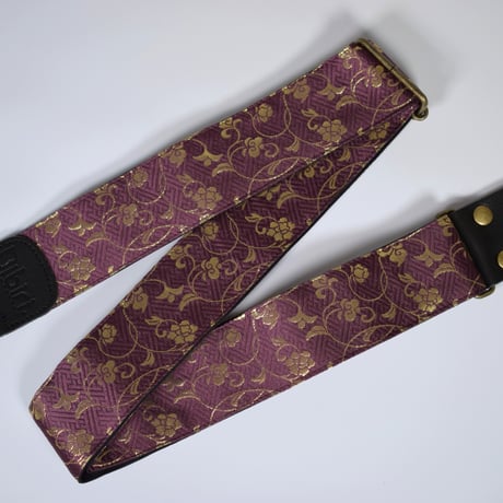 帆布ギターストラップ【蔦　グレープ】京都金襴　和柄 | Handmade Japanese Guitar Strap