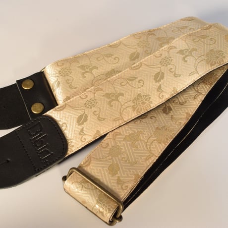 帆布ギターストラップ【蔦　ゴールド】京都金襴　和柄 | Handmade Japanese Guitar Strap