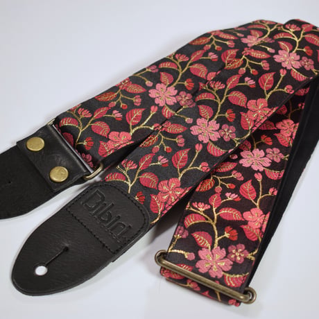 帆布ギターストラップ【桜　赤ピンク】京都金襴　和柄 | Handmade Japanese Guitar Strap