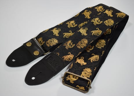 和柄　ギターストラップ　金襴　龍亀鳳凰寅 | Handmade Japanese Guitar Strap