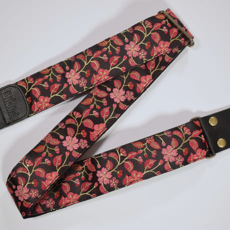 帆布ギターストラップ【桜　赤ピンク】京都金襴　和柄 | Handmade Japanese Guitar Strap