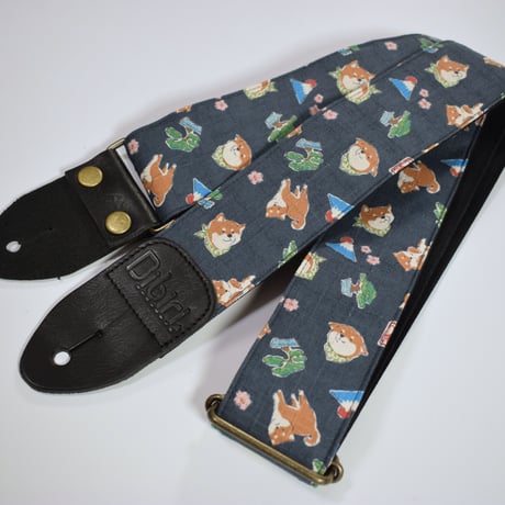 帆布ギターストラップ【柴犬じゃぱん　薄紺】和柄 | Handmade Japanese Guitar Strap