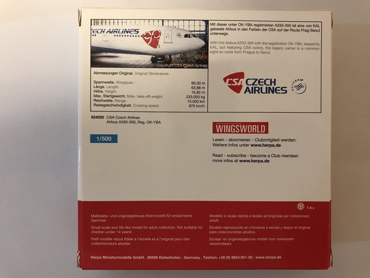 Herpa ヘルパ A330-300 チェコ航空 1/500 [524520] | Easte