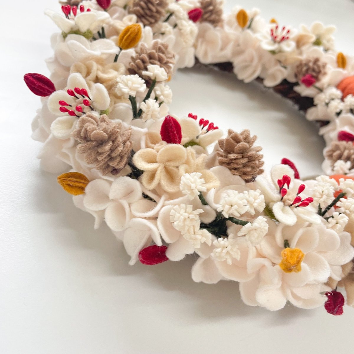 クマとフェルトの花リース 鋭敏