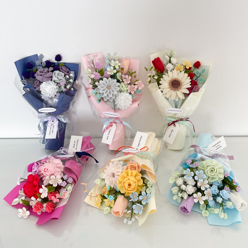 選べるメッセージ】お祝いフェルトフラワーブーケ~hot pink