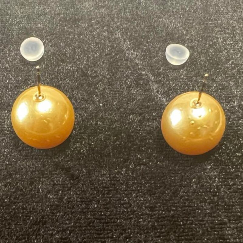 k18GOLD南洋白蝶真珠13,9ミリゴールデンパールピアス