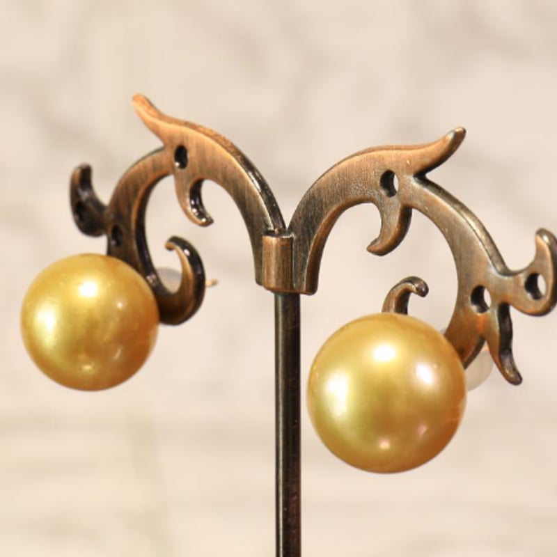 k18GOLD南洋白蝶真珠13,9ミリゴールデンパールピアス | kyoemeguro_bijoux