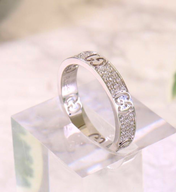 グッチ☆K18WGリング☆アイコンスターダストパヴェリング☆サイズ＃15