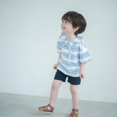 《Navy》flower ribbon blouse