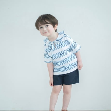 《Navy》flower ribbon blouse