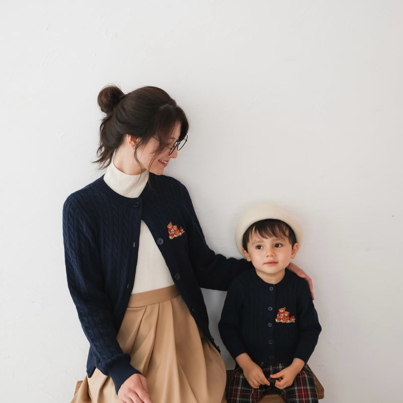 Navy/Cream/Red》Bear Cardigan(mom) | MINUIT(ミニュイ)
