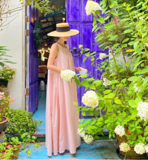 MYLANピンクロングノースリーブワンピース NA06