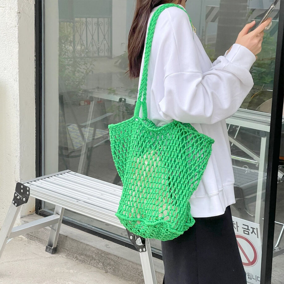 マクラメ メッシュトートバッグ【white,beige,yellow,purple,green