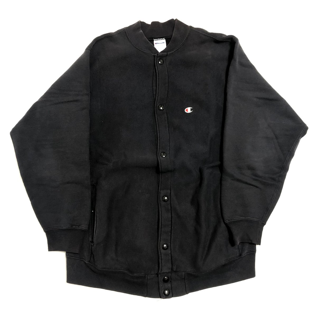 ［美品]ブラック80s championリバースウィーブフルスナップカーディガン 90s Champion REVERSE WEAVE フルスナップ BLACK SIZE L