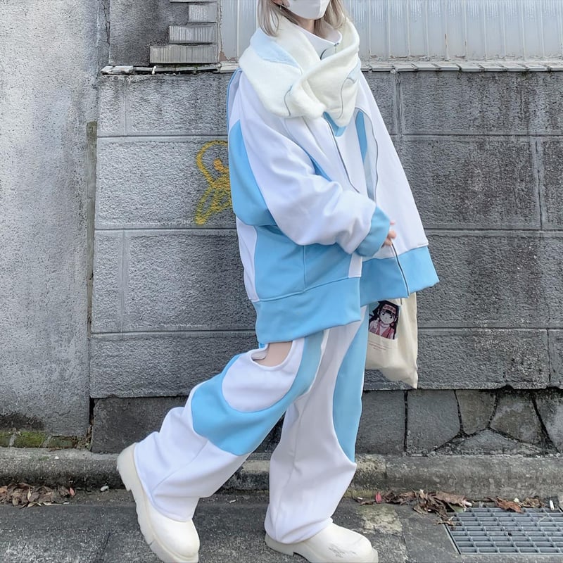 maonosuke 白×水色 ズボン maonosuke 白×水色 ズボン リプルパンツ light blue | maonosuke新作