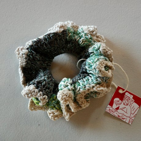 HAMAMOTO NATSUMI ｜ Knit Scrunchie  (White×Blue×Green)