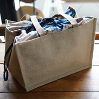 ジュートとリサイクルサリーのレジかごマイバッグ（BLUE）