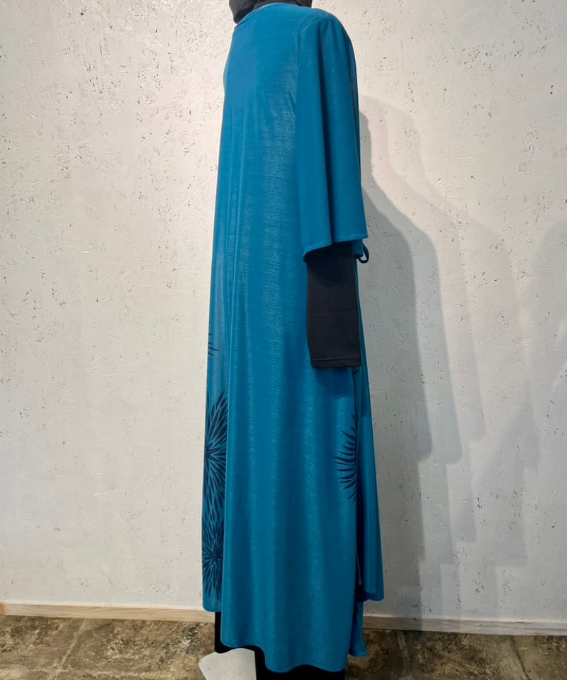 カシュクールワンピース(アオボンター色・ダリアホウシャ) | t-guma 