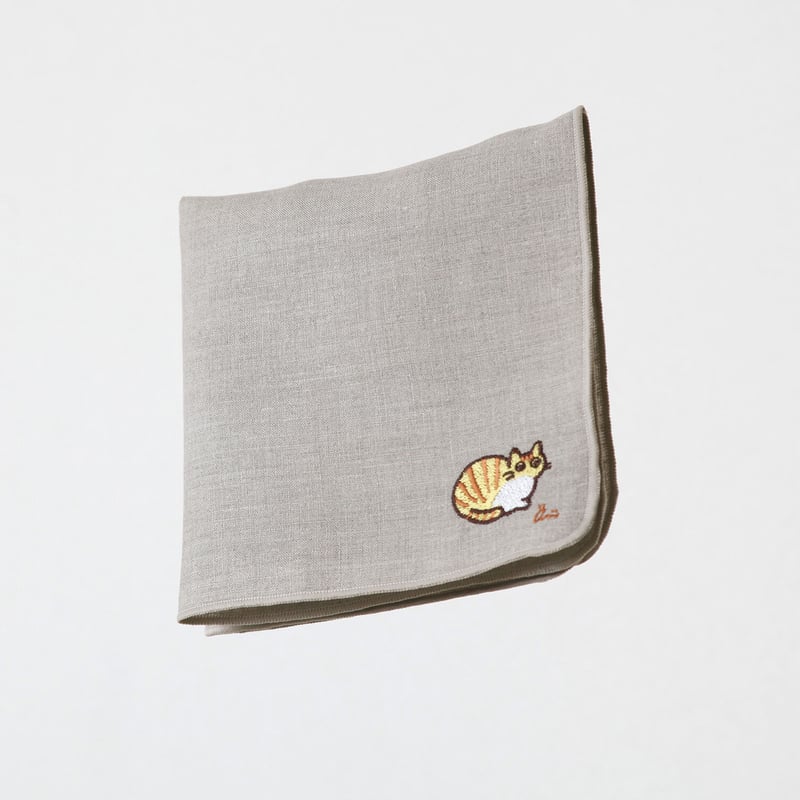 リネン刺繍ハンカチ】ねこ / 箱入り | 粒あん図案室