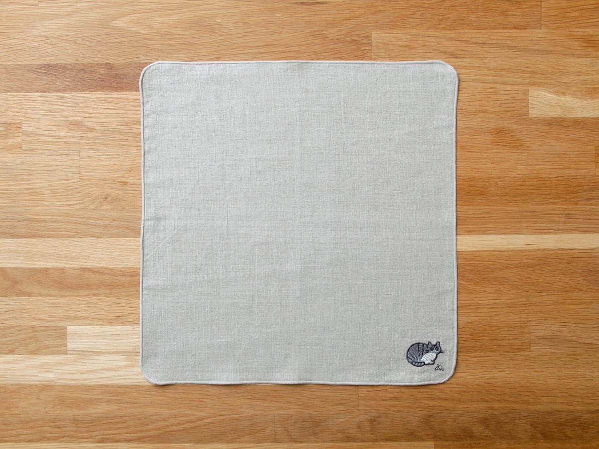 リネン刺繍ハンカチ】ねこ / 箱入り | 粒あん図案室