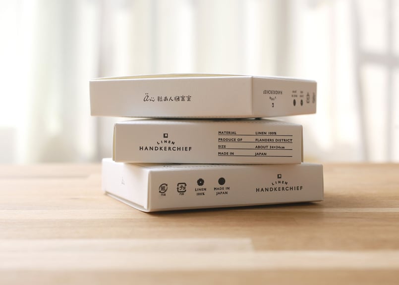 リネン刺繍ハンカチ】ねこ / 箱入り | 粒あん図案室