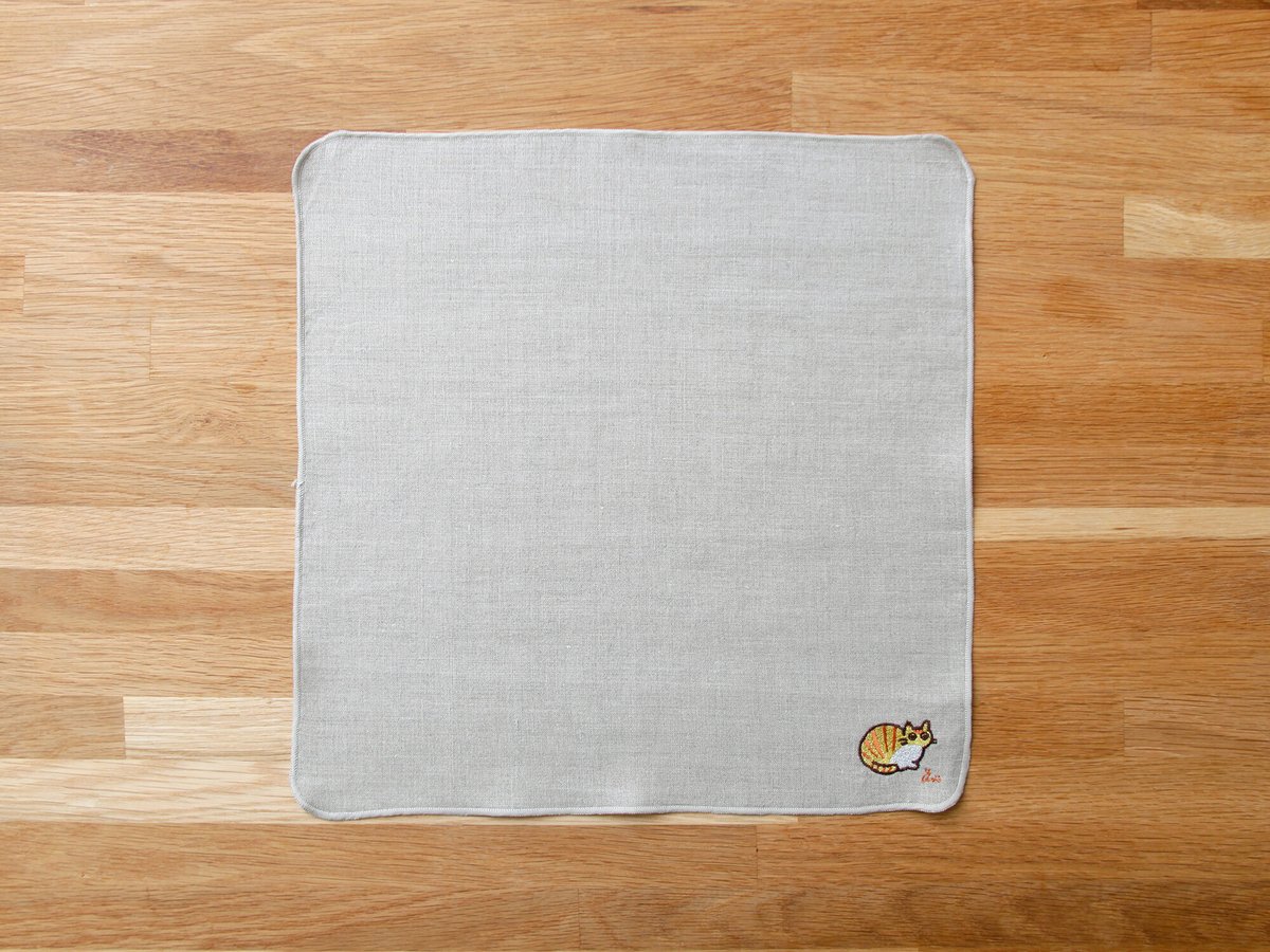 リネン刺繍ハンカチ】ねこ / 箱入り | 粒あん図案室