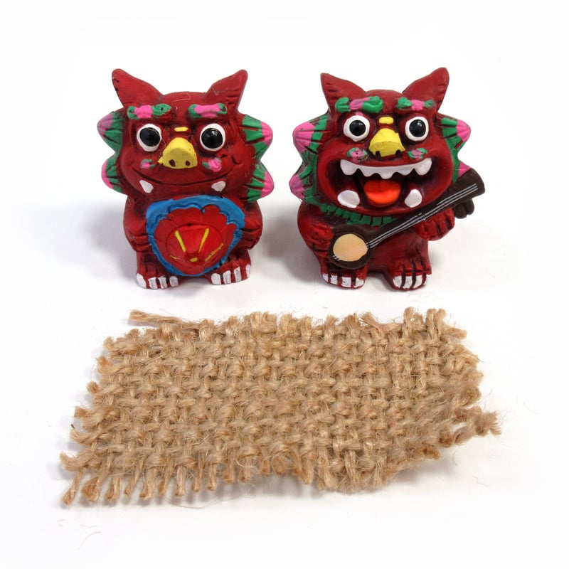 NEW!! 沖縄仲良しシーサー置物 三線花笠 レッド | take's STORE