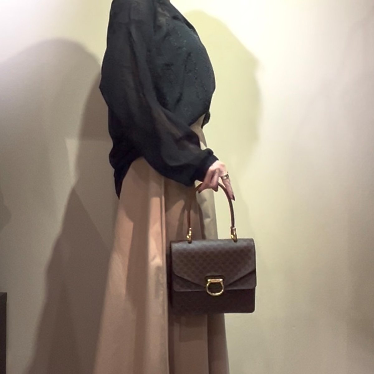 CELINE】1860 セリーヌ マカダム柄 二重フラップ ハンドバッグ