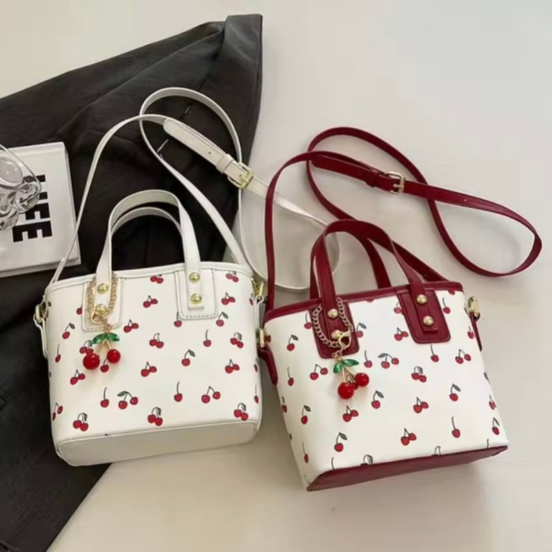 今季話題独占チェリー柄 2WAYミニバッグ ショルダー&ハンドバッグ