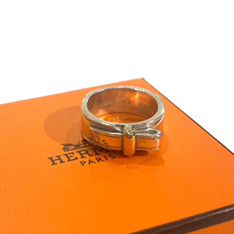 HERMES エルメス K18YG スターリングシルバーコンビ デザインリング