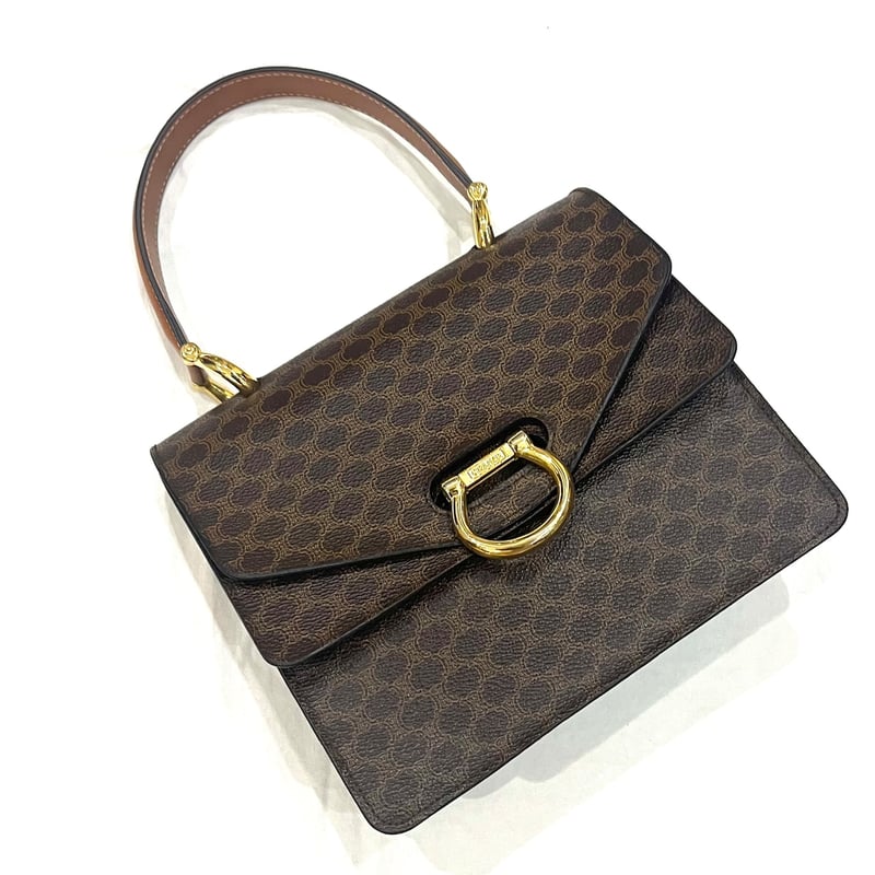 【希少】CELINE セリーヌ　フラワーモチーフ　ハンドバッグ　ブラウン　革製 CELINE セリーヌ マカダム ショルダーバッグ ブラウン ガンチーニ PVC