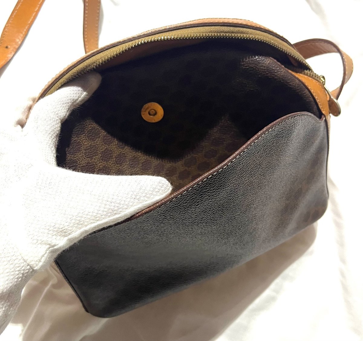 1265VINTAGE CELINE マカダム ハーフラウンドトリオンフレザーバッグ