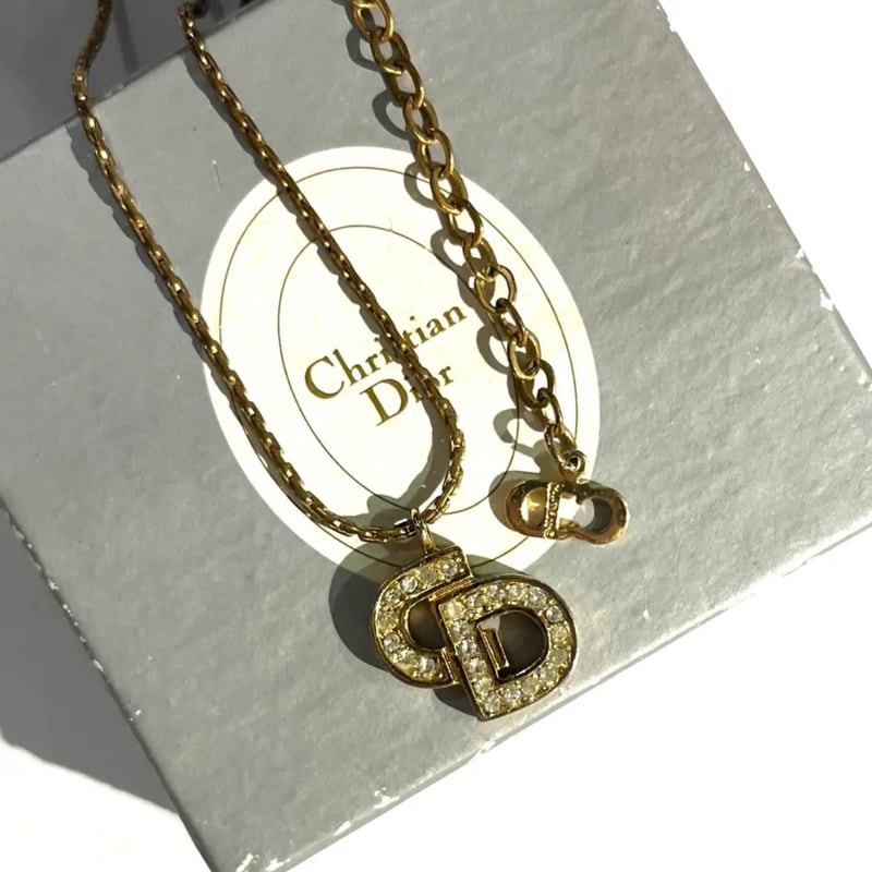 Christian Dior】 1147 DIOR CD ロゴストーンネックレスクリスチャン