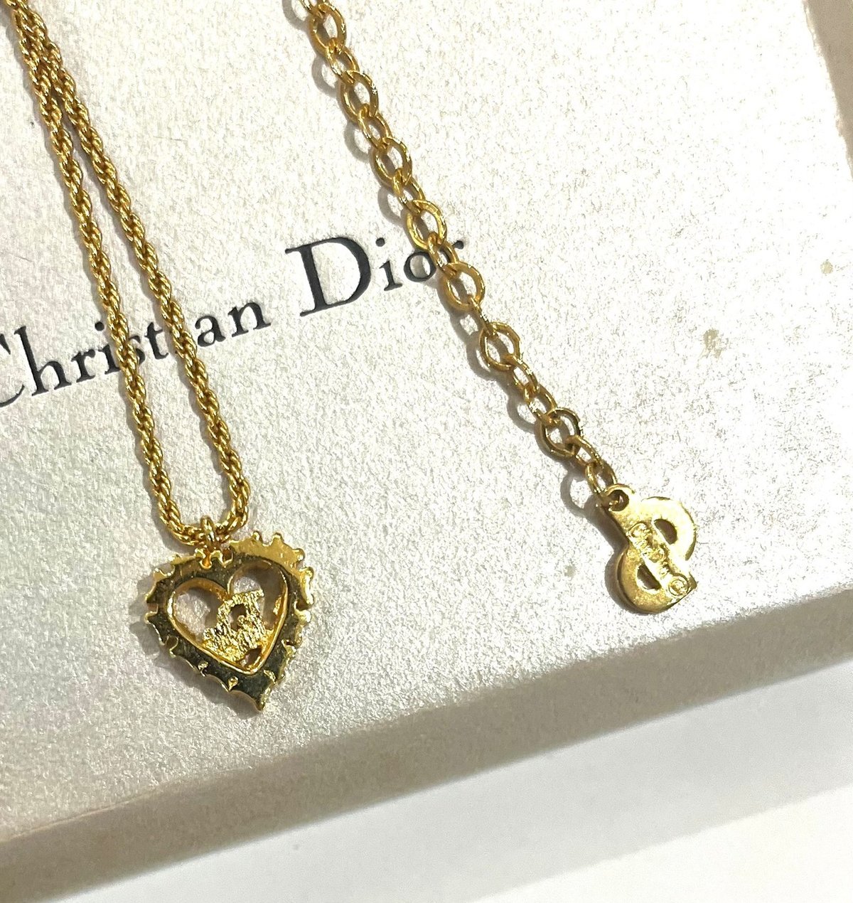 VINTAGE Christian Dior CDハートロゴストーンネックレスクリスチャン