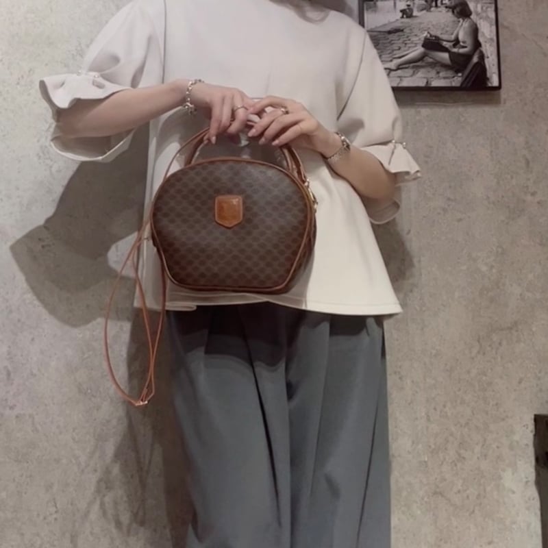 1662VINTAGE CELINE マカダム2wayバニティトリオンフレザーバッグ