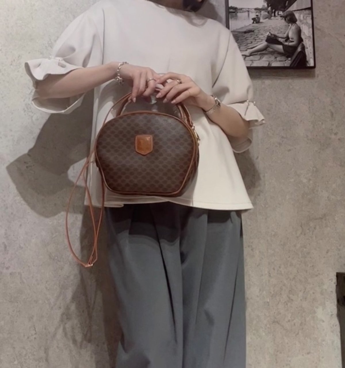 1662VINTAGE CELINE マカダム2wayバニティトリオンフレザーバッグ